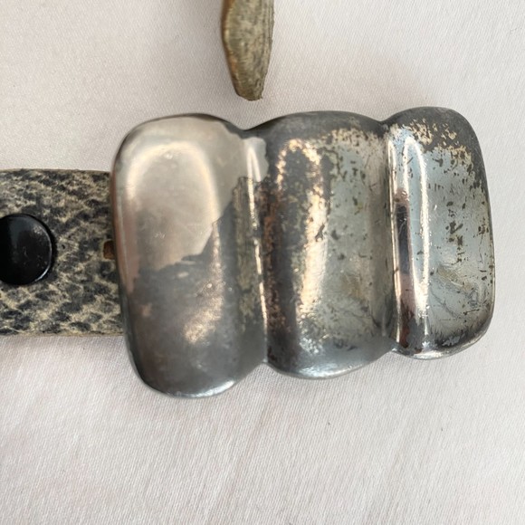 Elaine Conye Belt Beige Gray Snakeskin Leather Distressed Plate Pin Buckle 1X - Picture 7 of 11